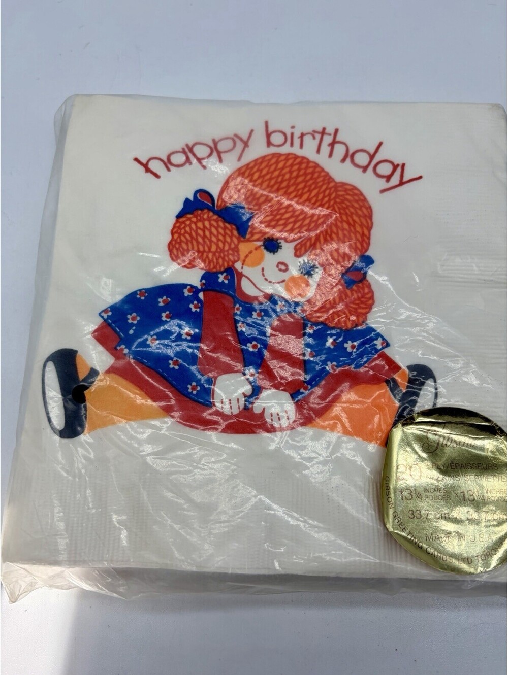 Vintage Collectible Raggedy Ann Napkins Sealed 20 Paper Annabelle Halloween 80s